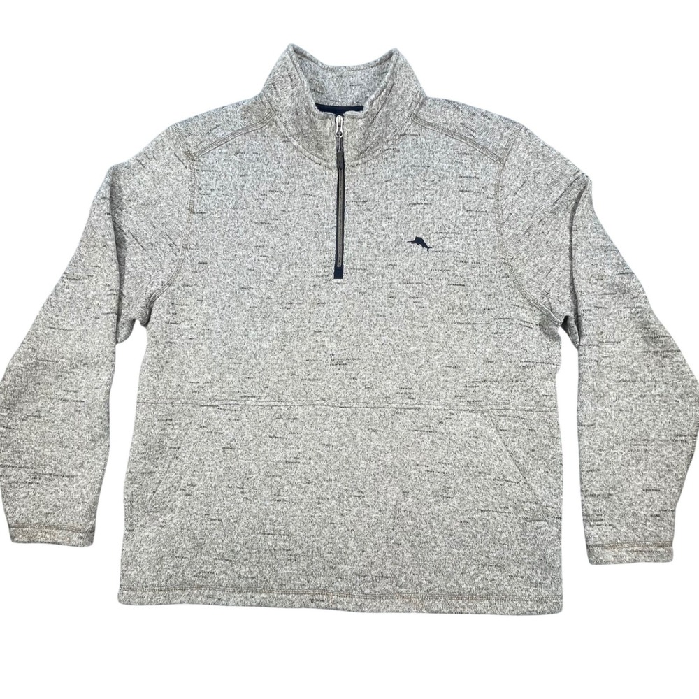Tommy Bahama Gray Marled Quarter Zip Pullover Sweater Mens XL